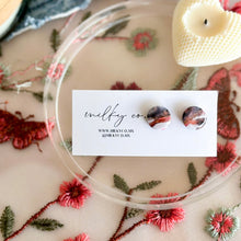 Cargar imagen en el visor de la galería, Circle Stud Pink & Black Marble Aretes