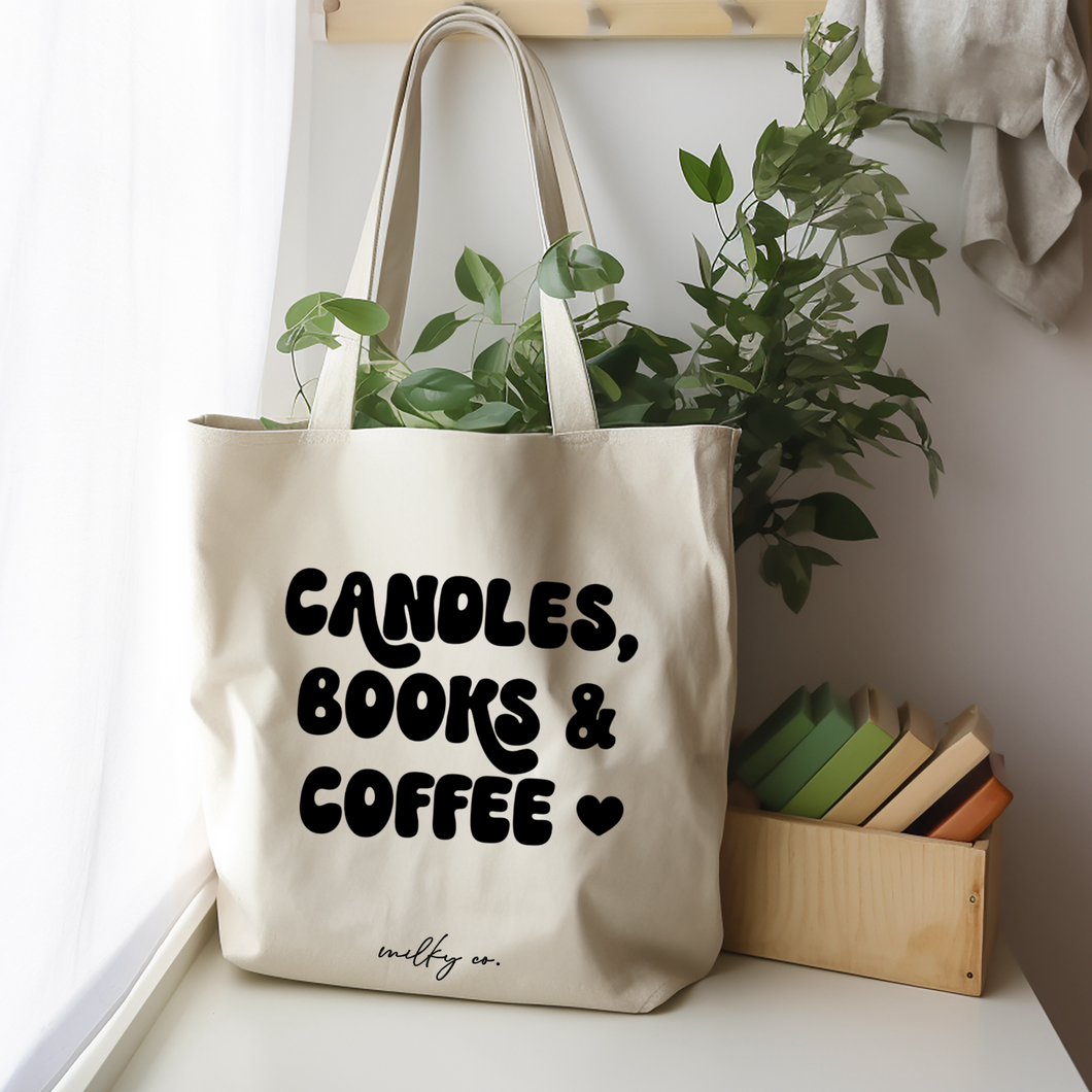 Candles, books & Coffee Tote Bag / Bolsa