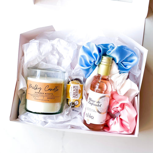 Wine Gift box caja de regalo milky candle co aroma aromatizante ocasión especial 3. Vino wine, Chocolate, scrunchies, vela, candle